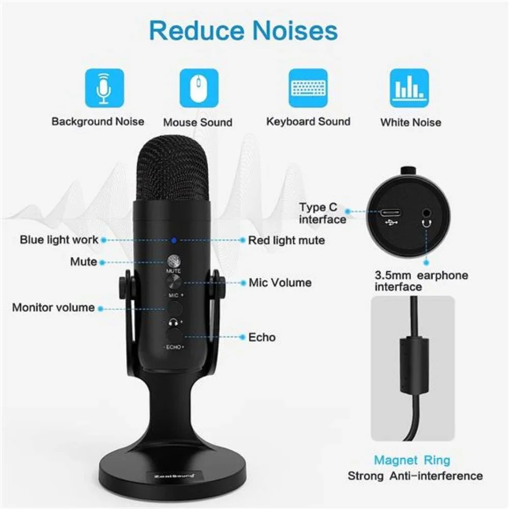 USB Microphone,Condenser Computer PC Mic,Plug&Play Gaming Microphones for PS 4&5